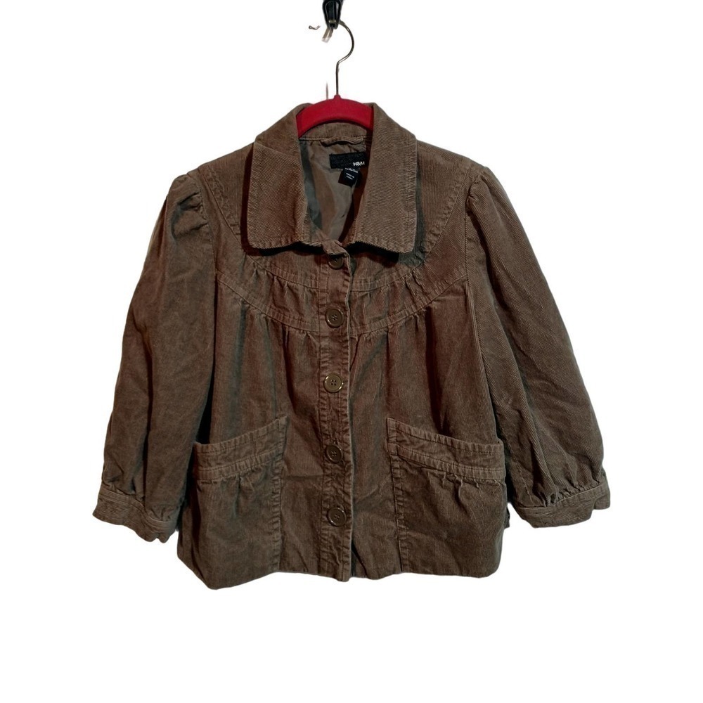 H&M vintage Y2K brown corduroy jacket coat woman size 10 with pockets